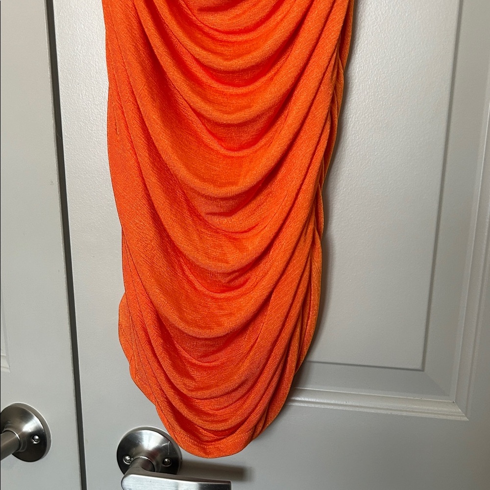 Shein Vibrant Orange Ruched Crop Top & Skirt 2 Piece Set - Picture 5 of 8